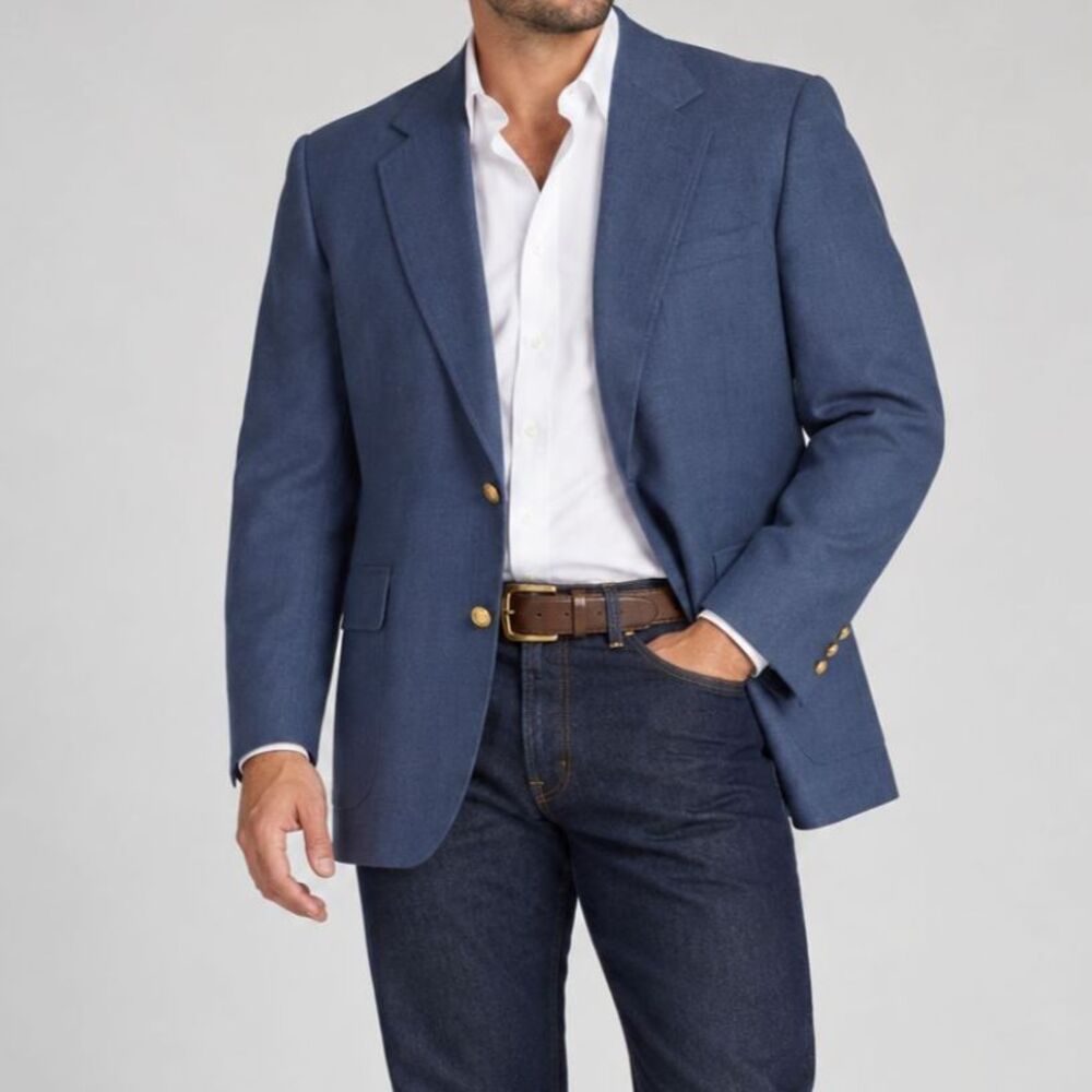 Mens Blue Blazer Size 46 Two Button Gold Button Sport Coat